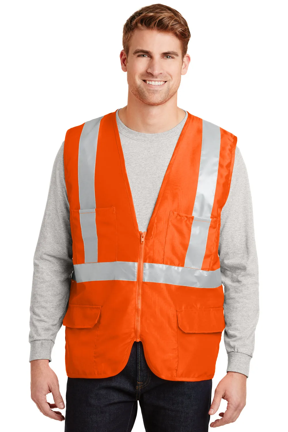 CornerStone Mens ANSI 107 Class 2 Safety Full Zip Vest - Safety Orange