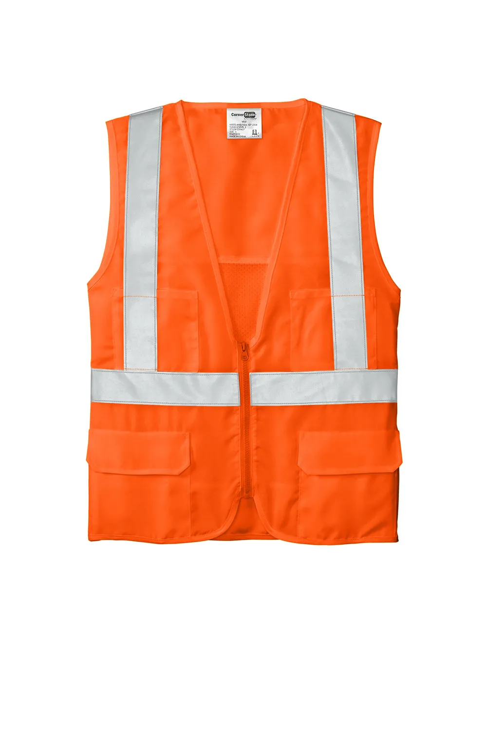 CornerStone Mens ANSI 107 Class 2 Safety Full Zip Vest - Safety Orange