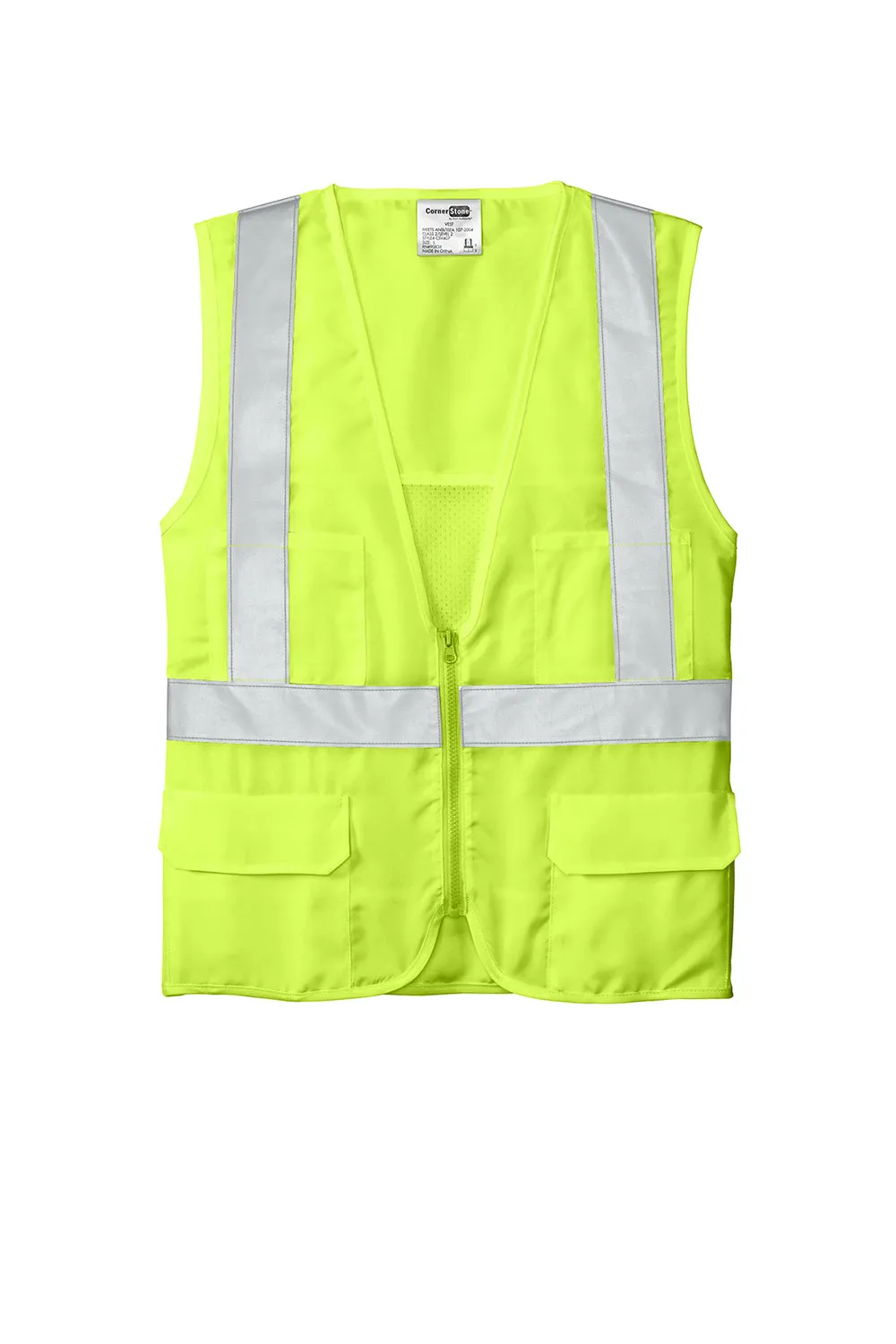 CornerStone Mens ANSI 107 Class 2 Safety Full Zip Vest - Safety Yellow