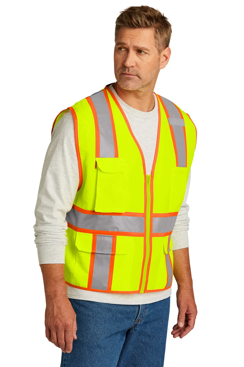 CornerStone Mens ANSI 107 Class 2 Surveyor Zipper Vest w/ Pocket - Safety Yellow