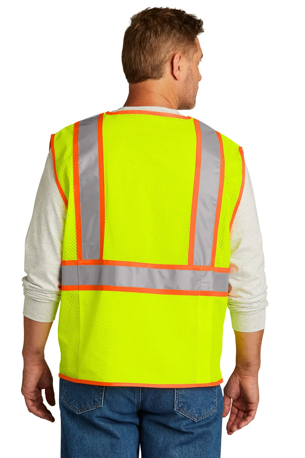 CornerStone Mens ANSI 107 Class 2 Surveyor Zipper Vest w/ Pocket - Safety Yellow
