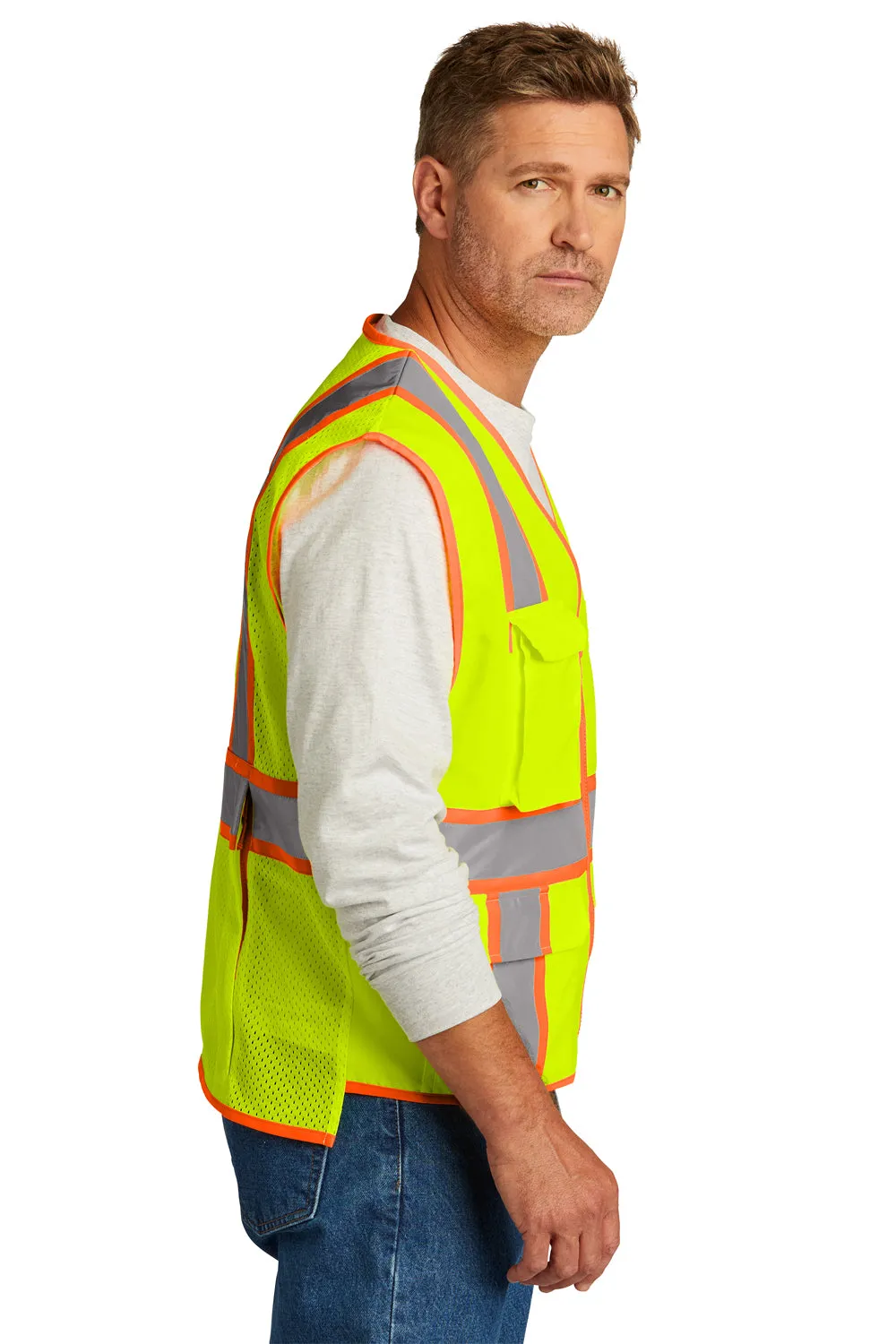 CornerStone Mens ANSI 107 Class 2 Surveyor Zipper Vest w/ Pocket - Safety Yellow
