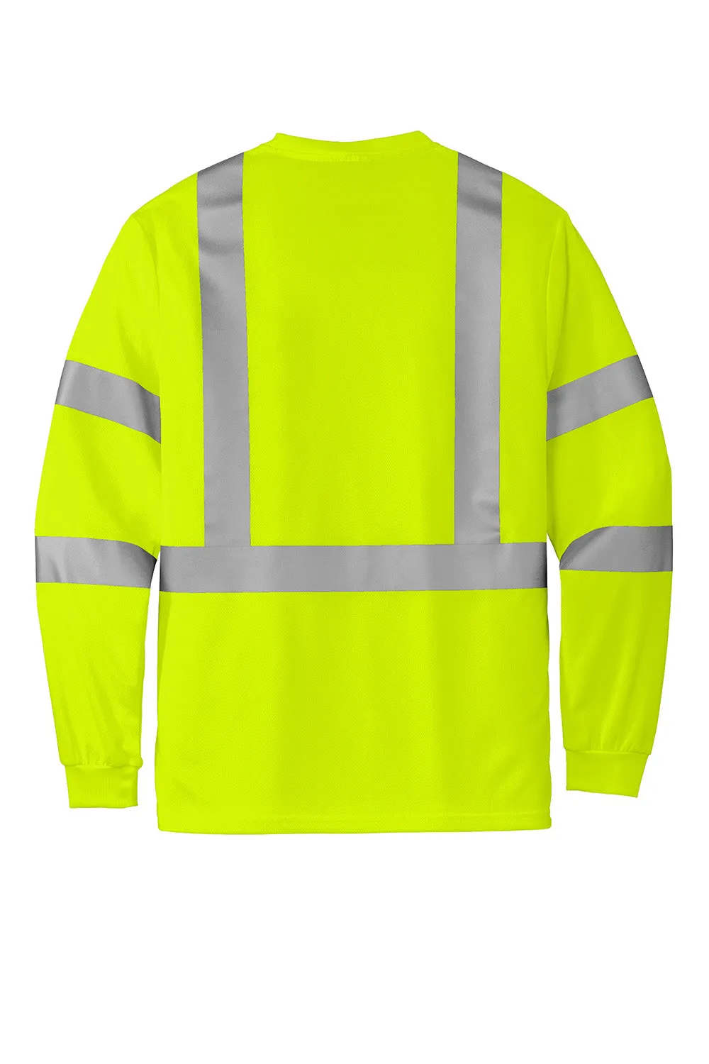 CornerStone Mens ANSI 107 Class 3 Moisture Wicking Long Sleeve Crewneck T-Shirt w/ Pocket - Safety Yellow