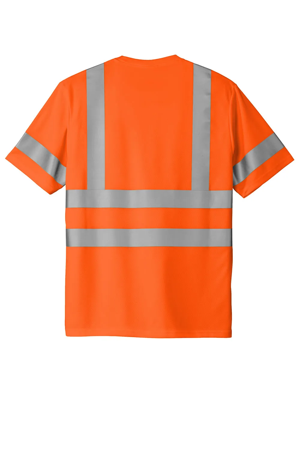 CornerStone Mens ANSI 107 Class 3 Moisture Wicking Short Sleeve Crewneck T-Shirt w/ Pocket - Safety Orange