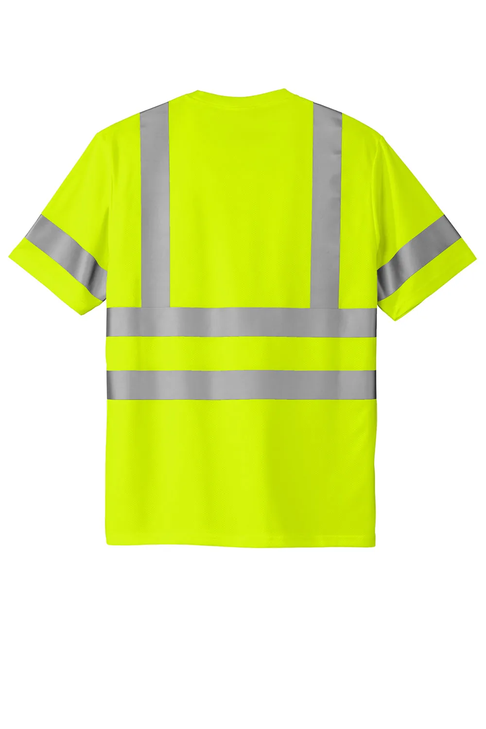 CornerStone Mens ANSI 107 Class 3 Moisture Wicking Short Sleeve Crewneck T-Shirt w/ Pocket - Safety Yellow