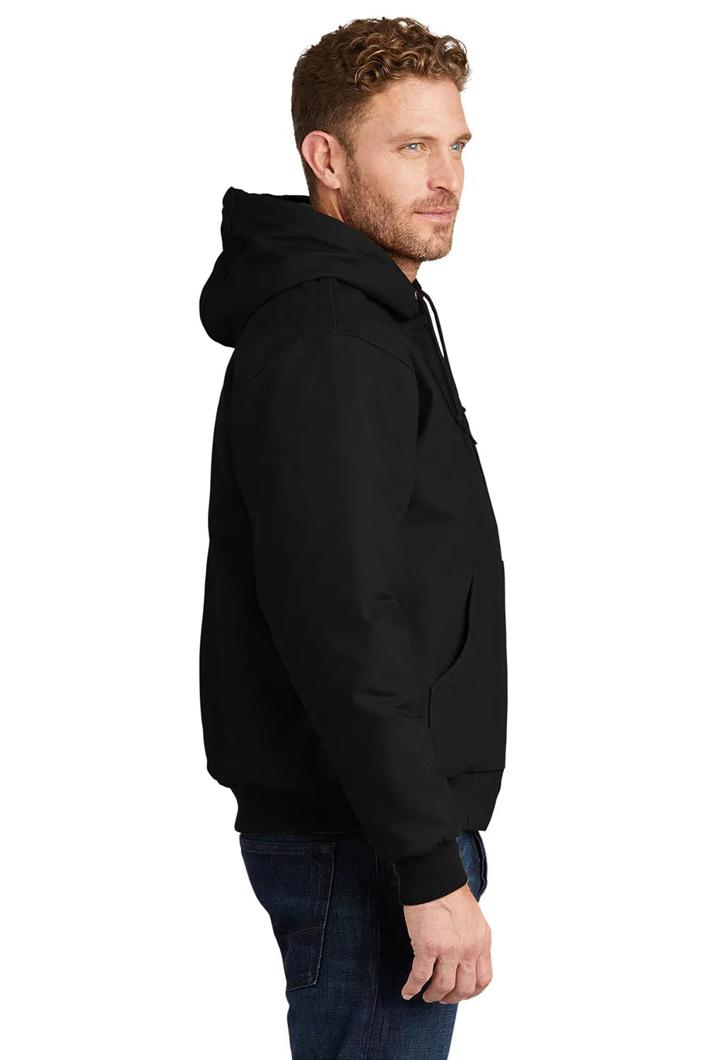 CornerStone Mens Duck Cloth Full Zip Hooded Jacket - Black