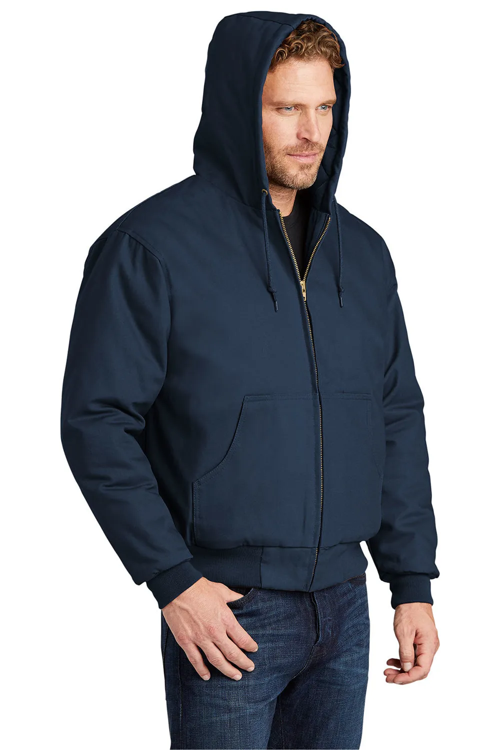 CornerStone Mens Duck Cloth Full Zip Hooded Jacket - Navy Blue