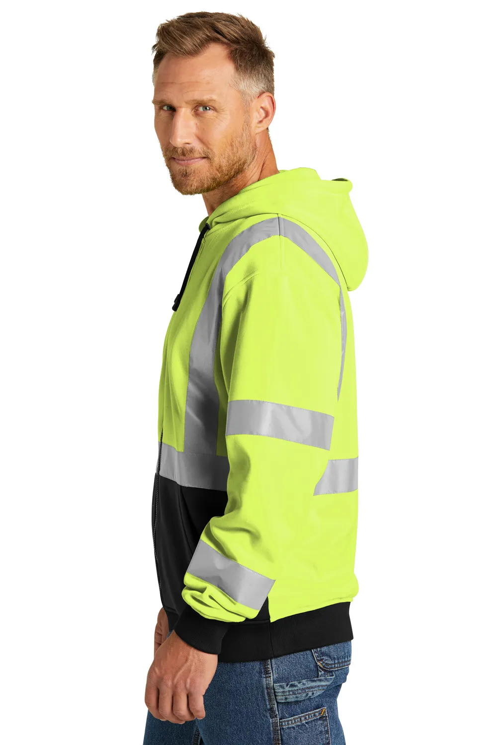 CornerStone Mens Enhanced Visibility Fleece Full Zip Hooded Sweatshirt Hoodie w/ Pockets - Safety Yellow