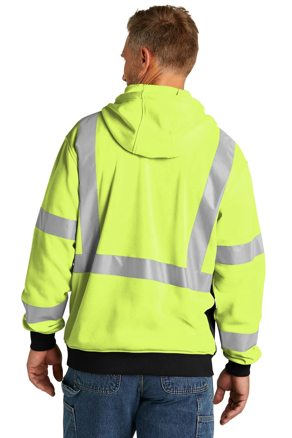 CornerStone Mens Enhanced Visibility Fleece Full Zip Hooded Sweatshirt Hoodie w/ Pockets - Safety Yellow