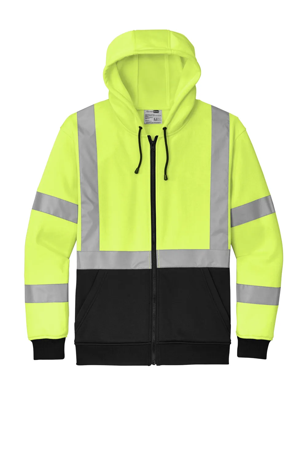 CornerStone Mens Enhanced Visibility Fleece Full Zip Hooded Sweatshirt Hoodie w/ Pockets - Safety Yellow