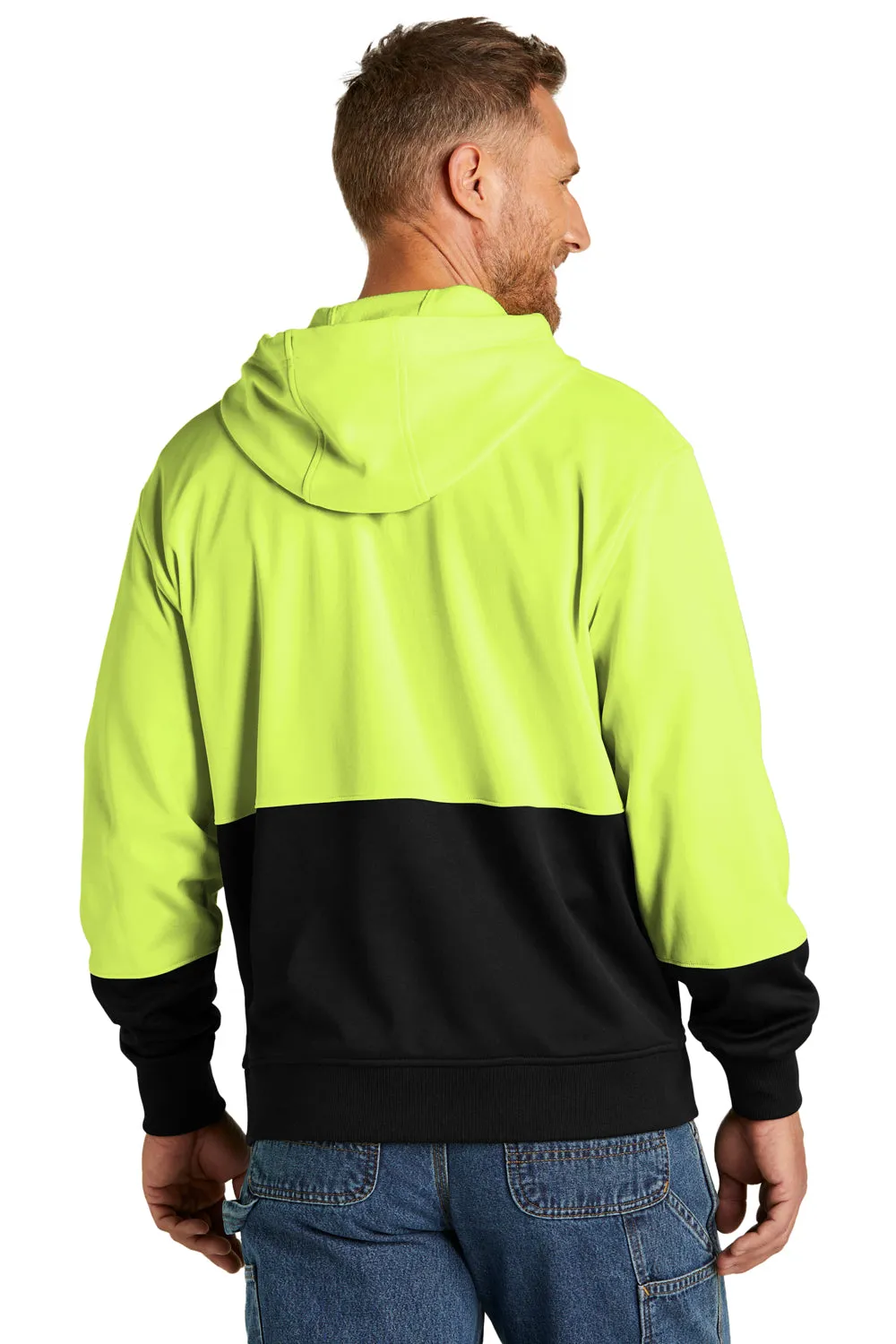 CornerStone Mens Enhanced Visibility Moisture Wicking Fleece Hooded Sweatshirt Hoodie w/ Pouch Pocket - Safety Yellow