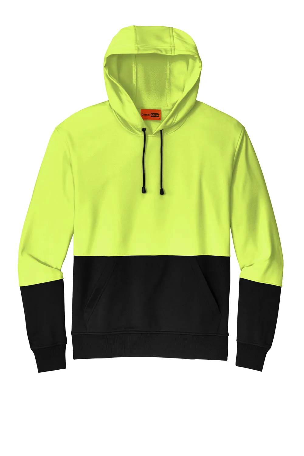 CornerStone Mens Enhanced Visibility Moisture Wicking Fleece Hooded Sweatshirt Hoodie w/ Pouch Pocket - Safety Yellow
