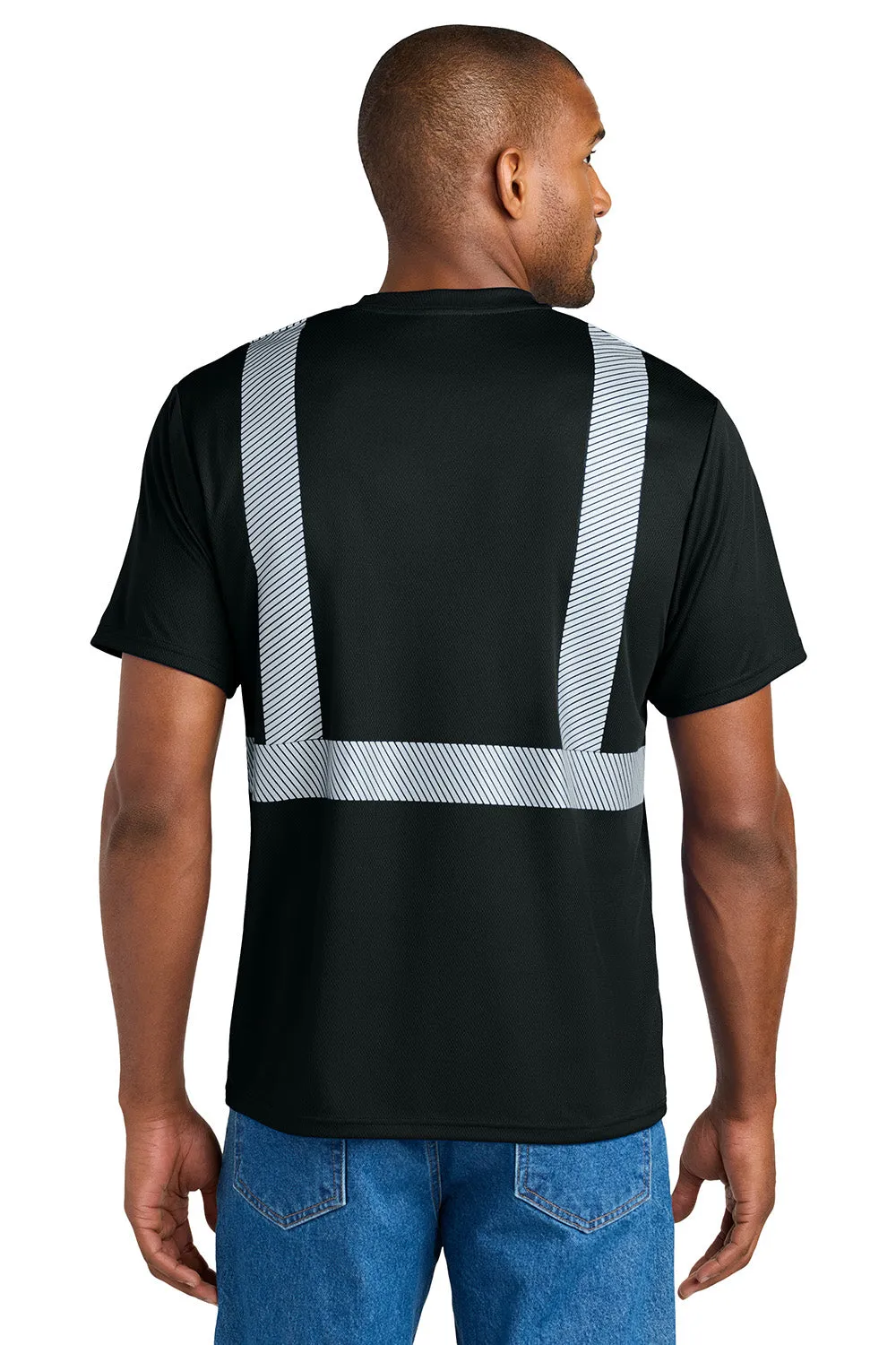 CornerStone Mens Enhanced Visibility Moisture Wicking Short Sleeve Crewneck T-Shirt w/ Pocket - Black