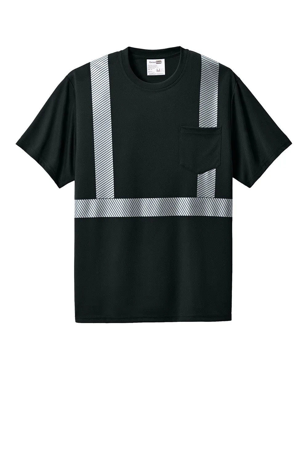 CornerStone Mens Enhanced Visibility Moisture Wicking Short Sleeve Crewneck T-Shirt w/ Pocket - Black