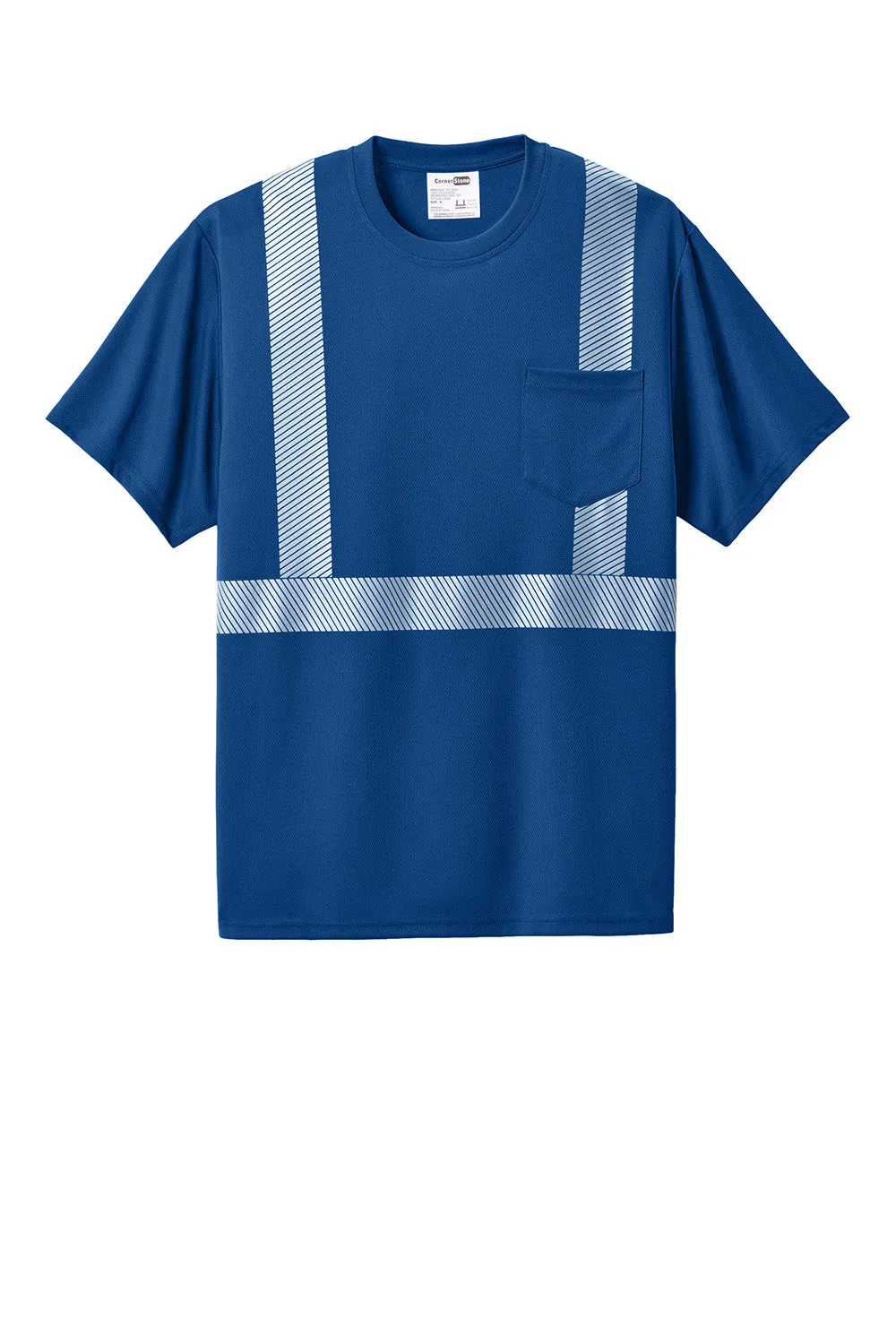 CornerStone Mens Enhanced Visibility Moisture Wicking Short Sleeve Crewneck T-Shirt w/ Pocket - Royal Blue