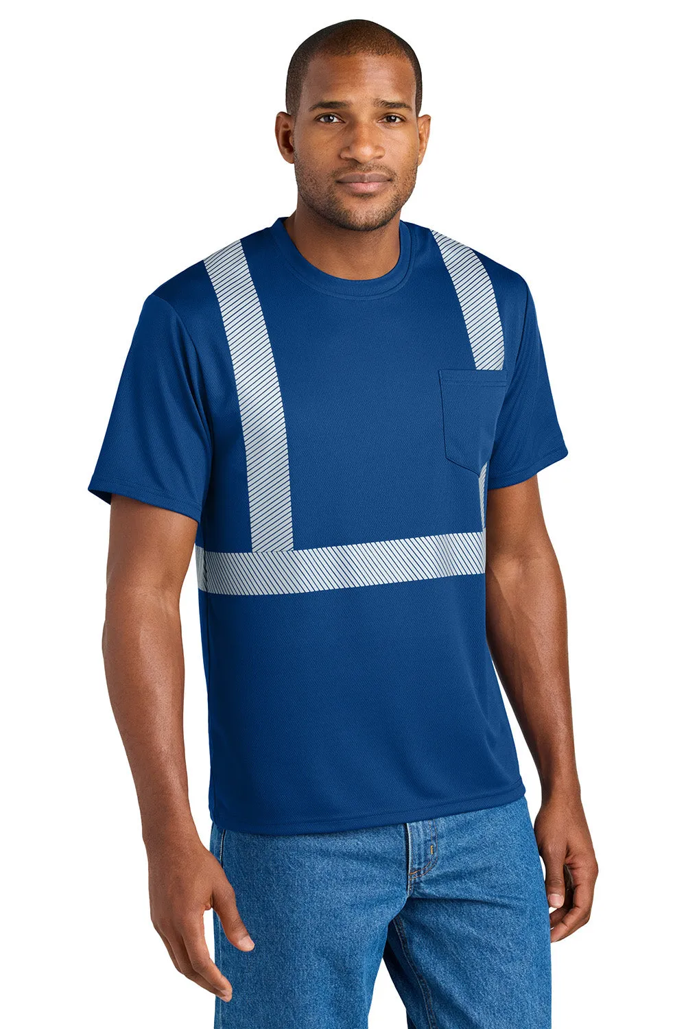 CornerStone Mens Enhanced Visibility Moisture Wicking Short Sleeve Crewneck T-Shirt w/ Pocket - Royal Blue