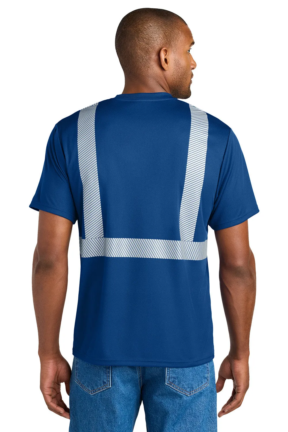 CornerStone Mens Enhanced Visibility Moisture Wicking Short Sleeve Crewneck T-Shirt w/ Pocket - Royal Blue