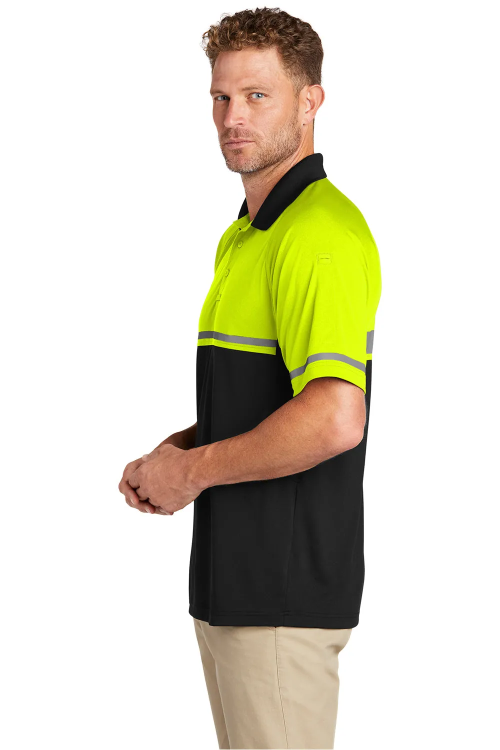 CornerStone Mens Enhanced Visibility Moisture Wicking Short Sleeve Polo Shirt - Safety Yellow/Black