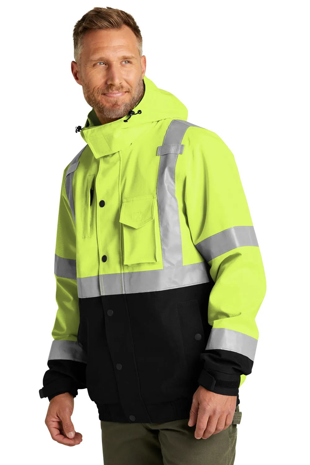 CornerStone Mens Enhanced Visibility Waterproof Ripstop Full Zip Hooded Jacket - Safety Yellow