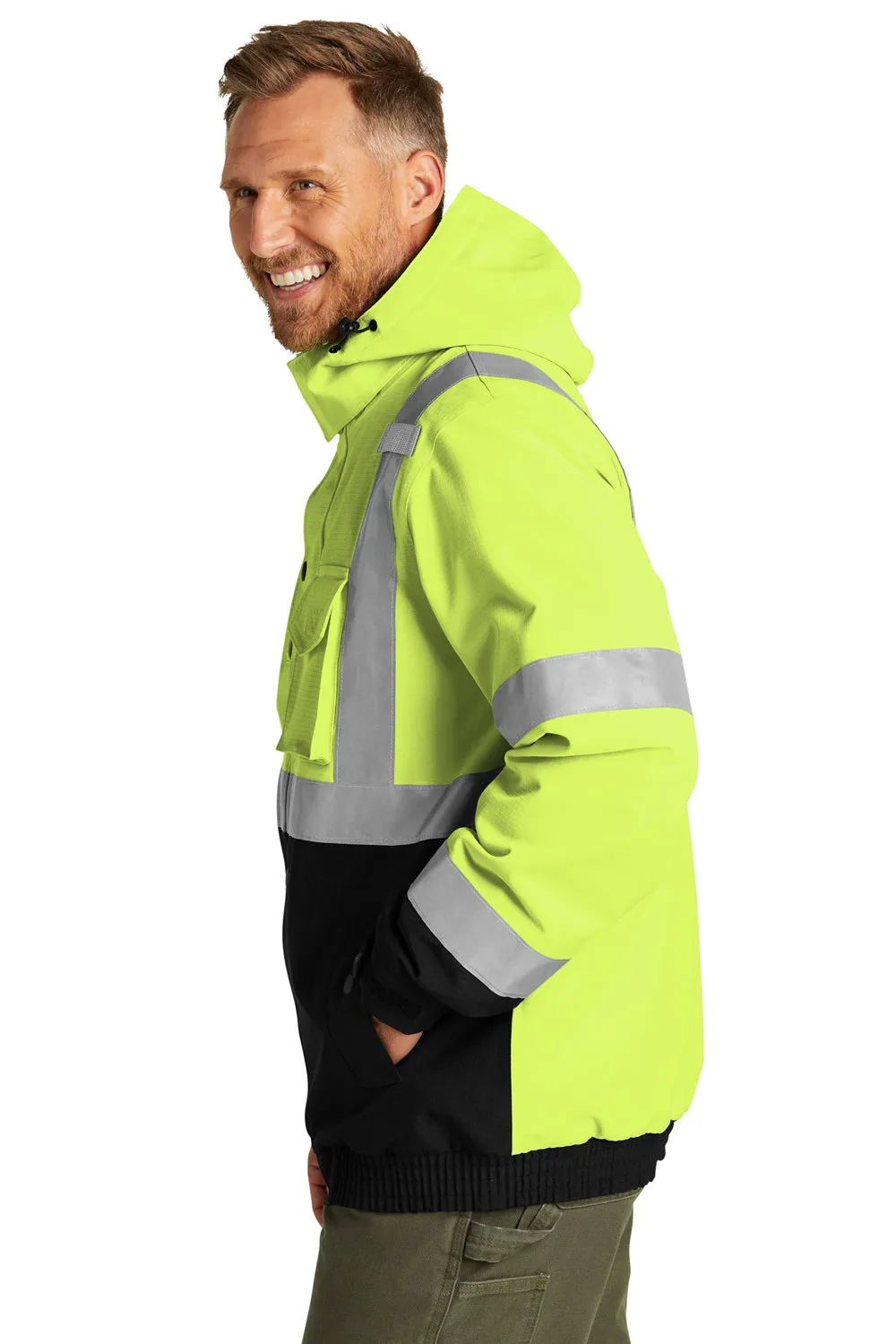 CornerStone Mens Enhanced Visibility Waterproof Ripstop Full Zip Hooded Jacket - Safety Yellow