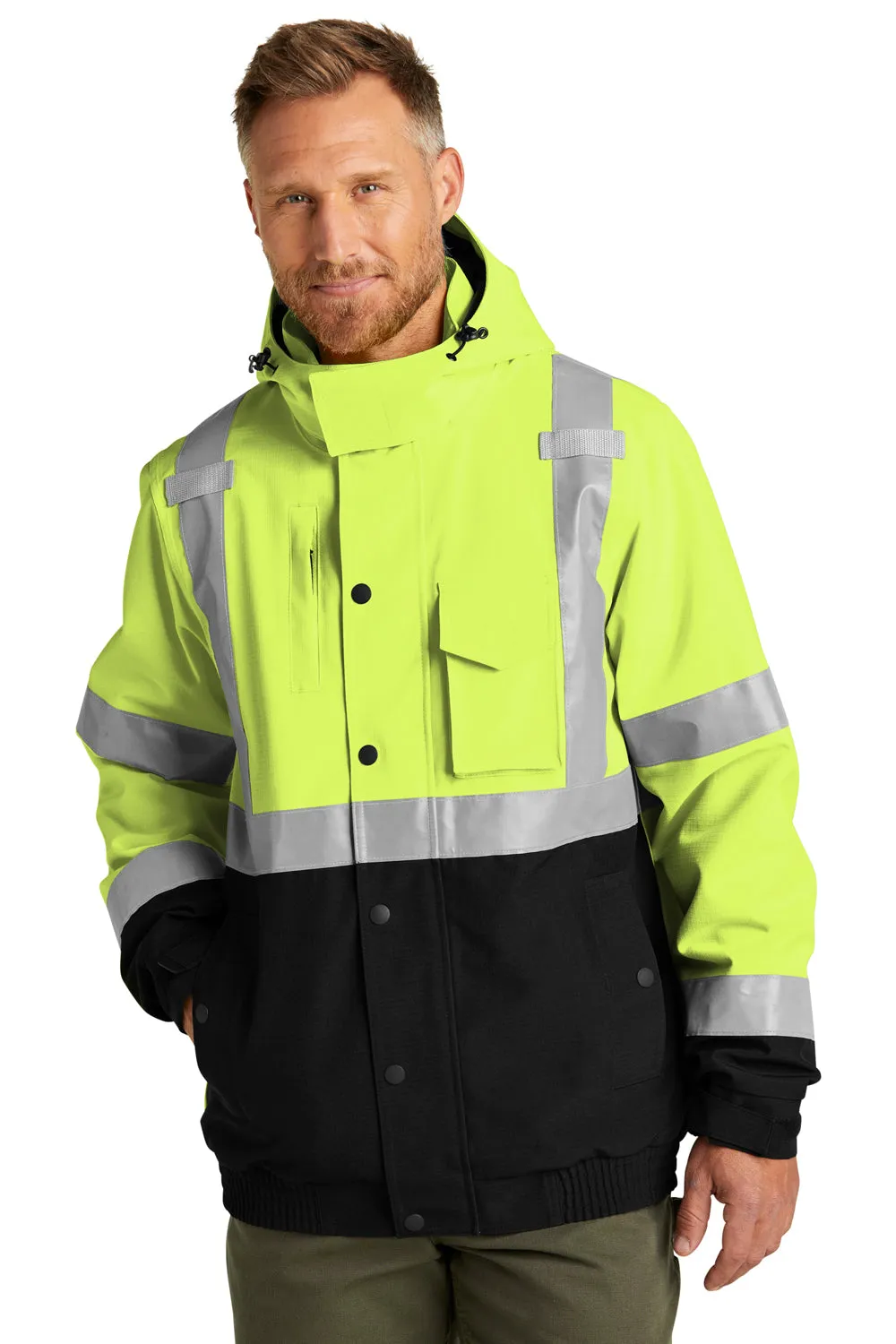 CornerStone Mens Enhanced Visibility Waterproof Ripstop Full Zip Hooded Jacket - Safety Yellow