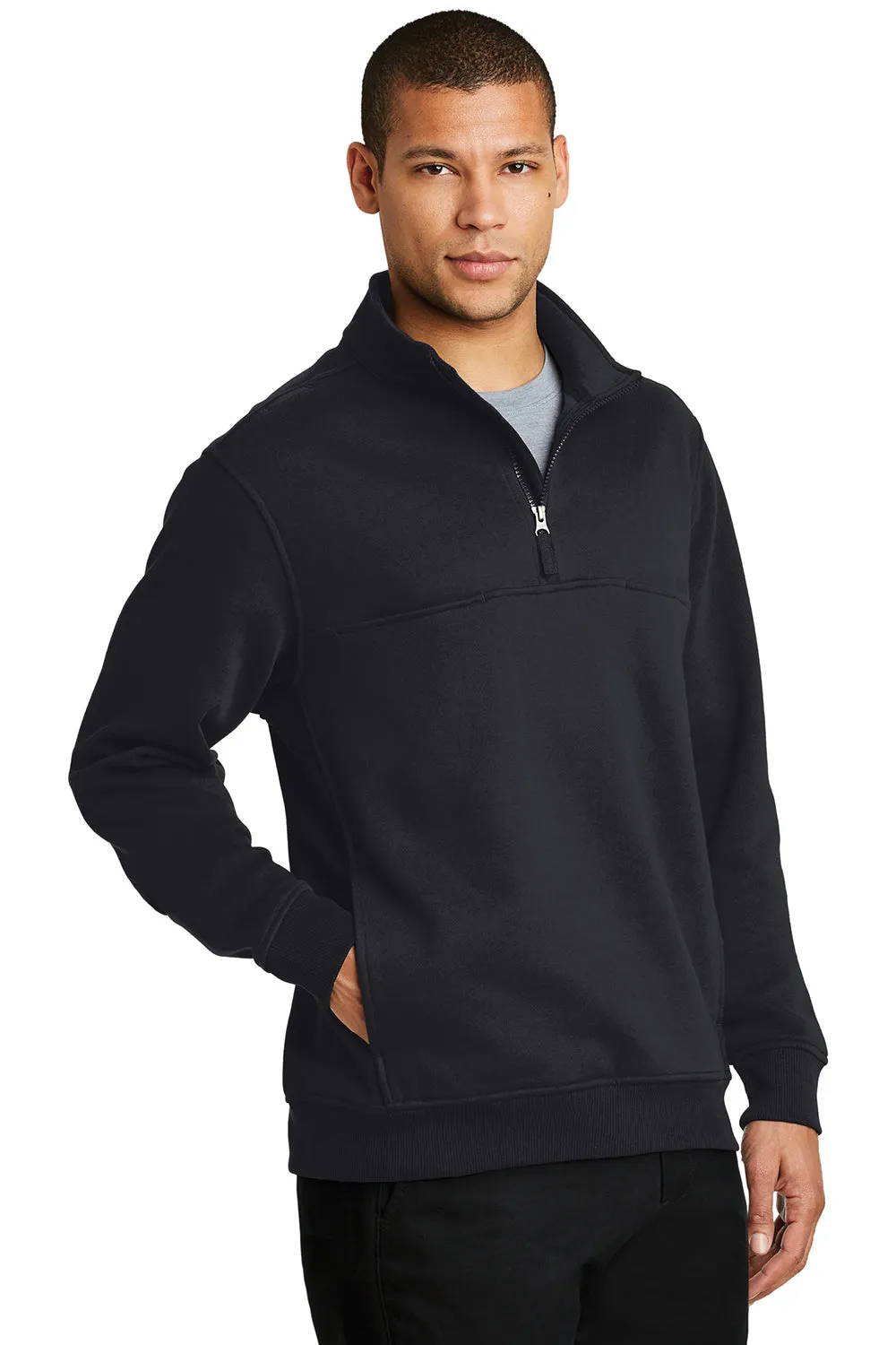 CornerStone Mens Fleece 1/4 Zip Sweatshirt w/ Pockets - Dark Navy Blue