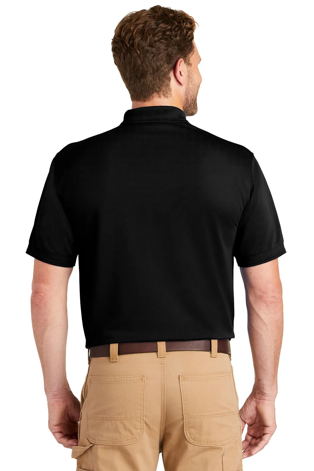 CornerStone Mens Industrial Moisture Wicking Short Sleeve Polo Shirt w/ Pocket - Black