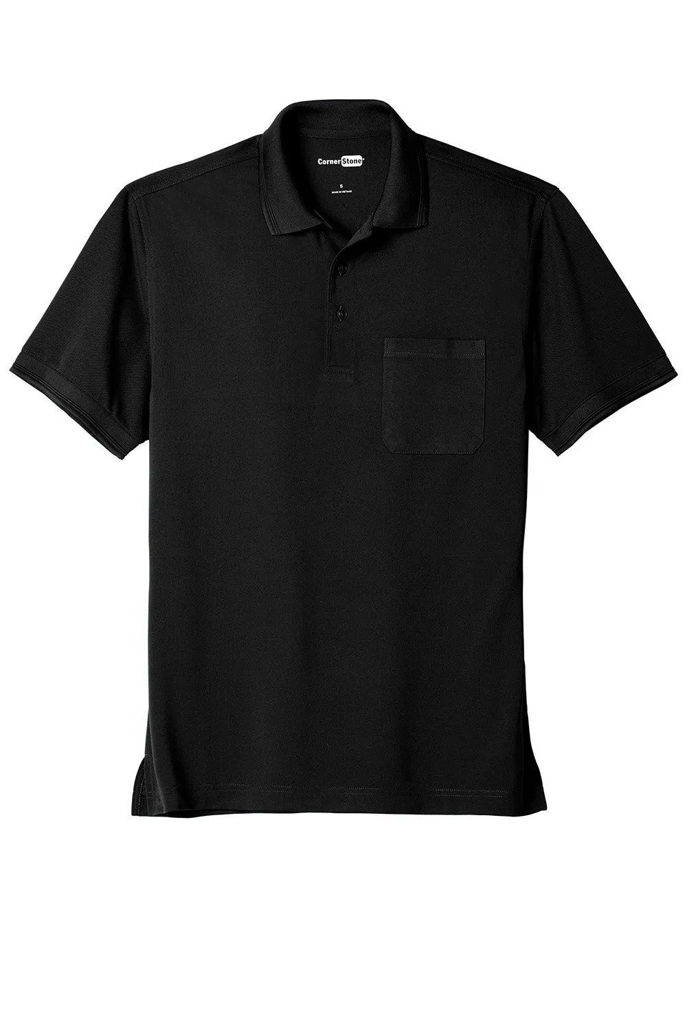 CornerStone Mens Industrial Moisture Wicking Short Sleeve Polo Shirt w/ Pocket - Black