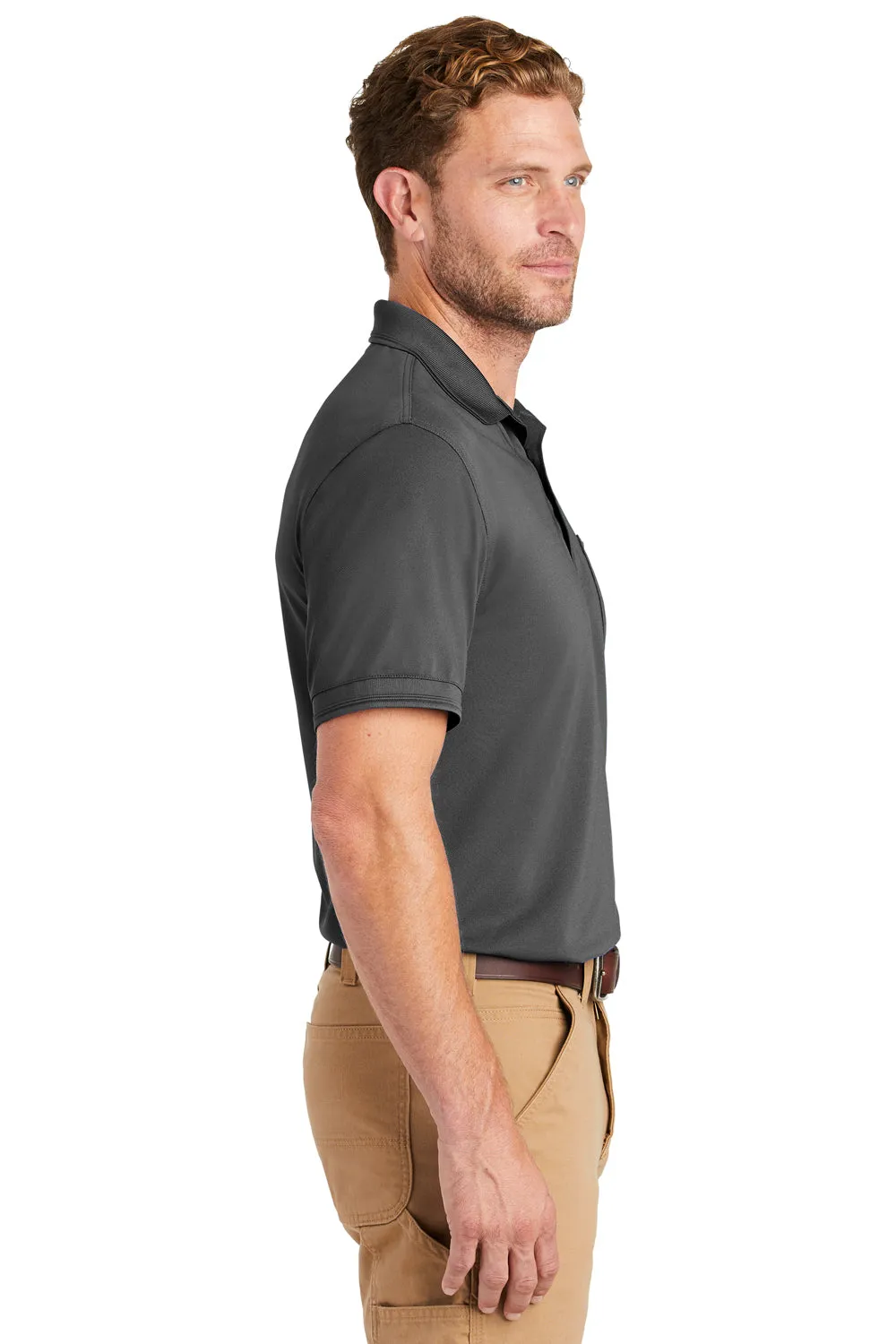 CornerStone Mens Industrial Moisture Wicking Short Sleeve Polo Shirt w/ Pocket - Charcoal Grey