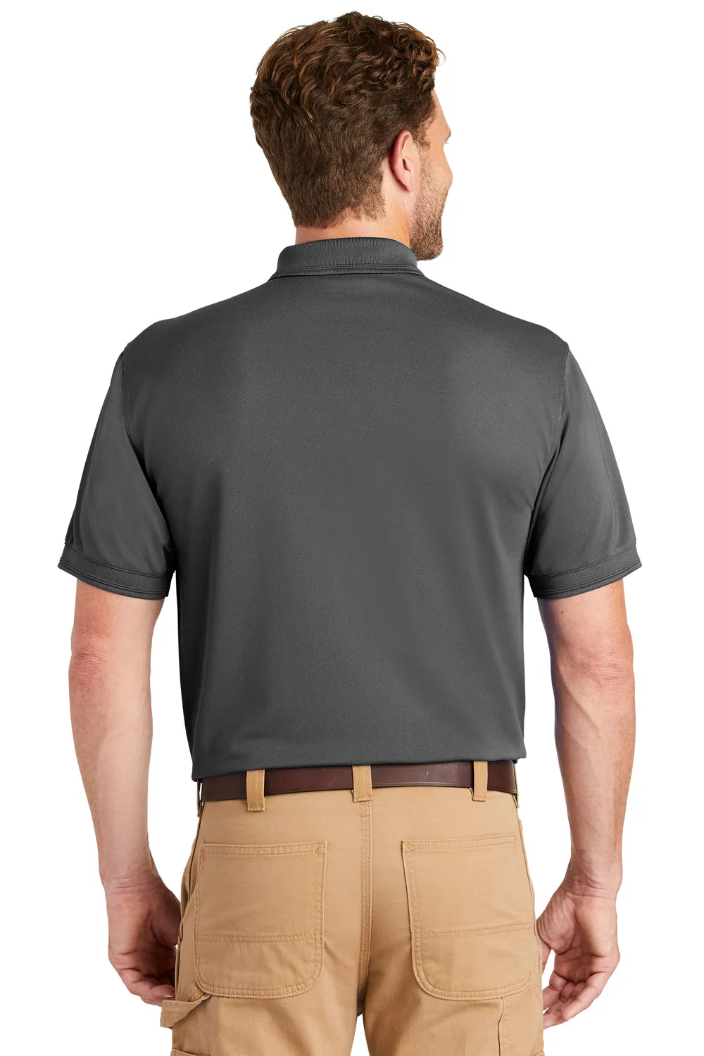 CornerStone Mens Industrial Moisture Wicking Short Sleeve Polo Shirt w/ Pocket - Charcoal Grey