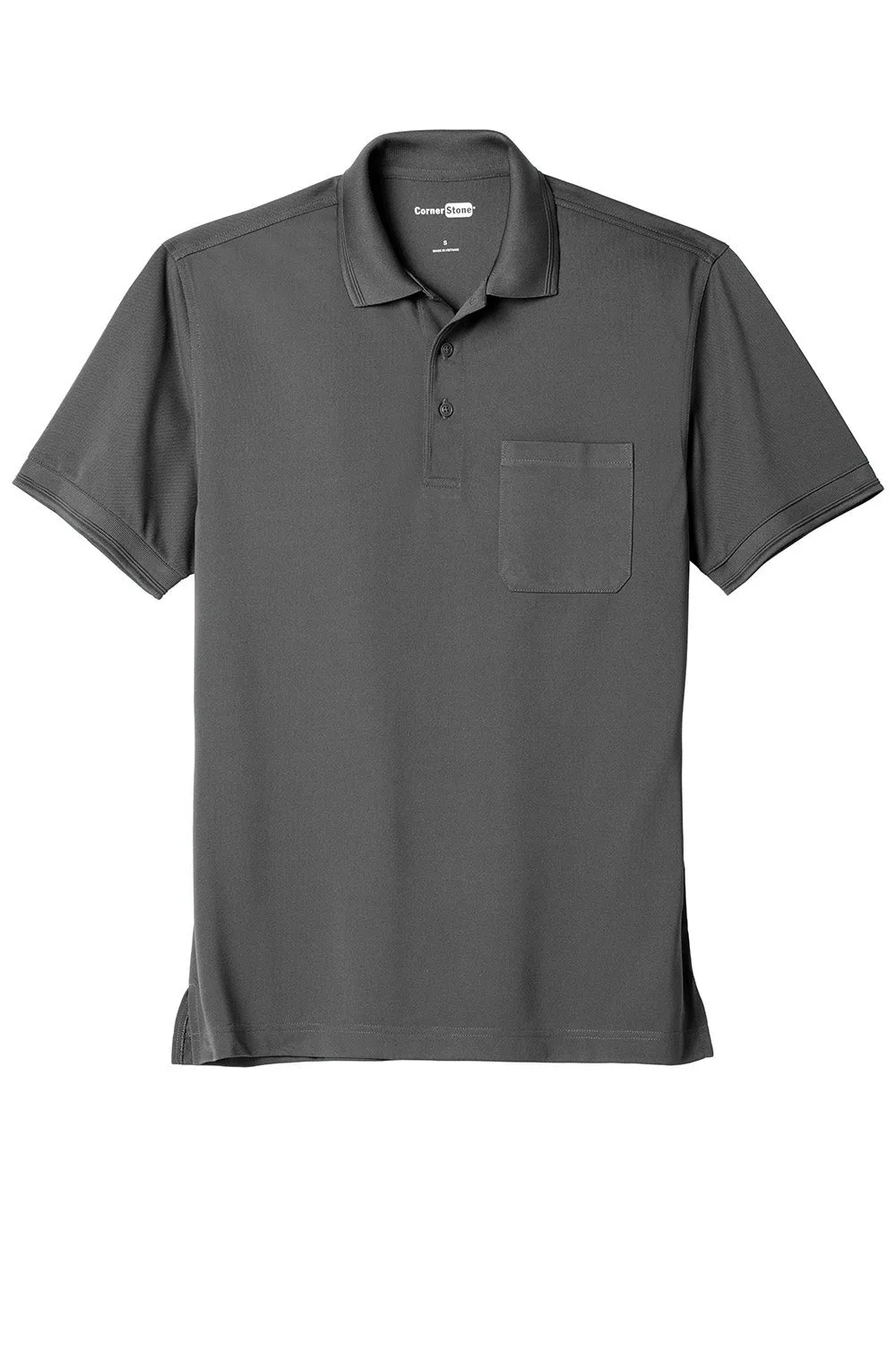 CornerStone Mens Industrial Moisture Wicking Short Sleeve Polo Shirt w/ Pocket - Charcoal Grey