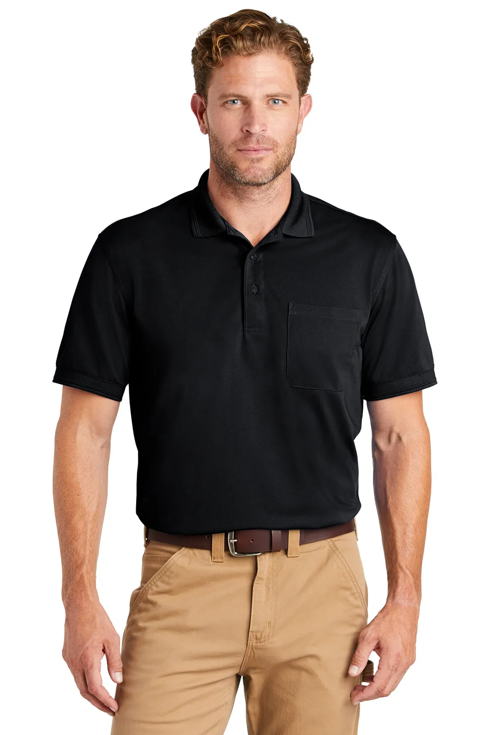 CornerStone Mens Industrial Moisture Wicking Short Sleeve Polo Shirt w/ Pocket - Navy Blue