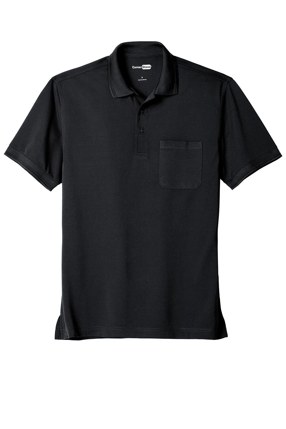 CornerStone Mens Industrial Moisture Wicking Short Sleeve Polo Shirt w/ Pocket - Navy Blue
