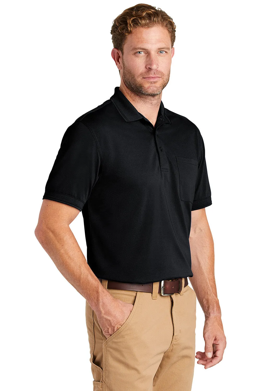 CornerStone Mens Industrial Moisture Wicking Short Sleeve Polo Shirt w/ Pocket - Navy Blue
