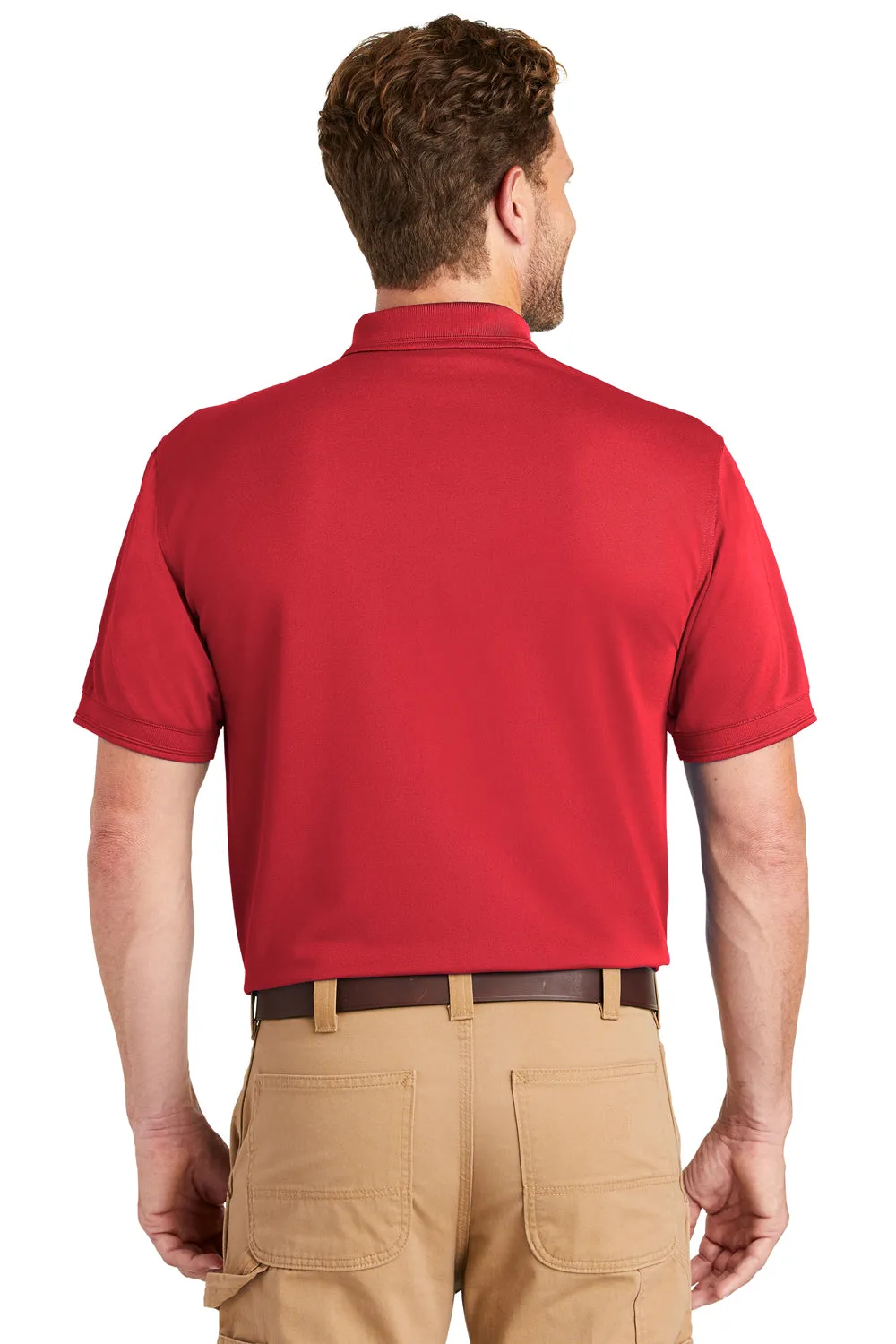 CornerStone Mens Industrial Moisture Wicking Short Sleeve Polo Shirt w/ Pocket - Red - Closeout