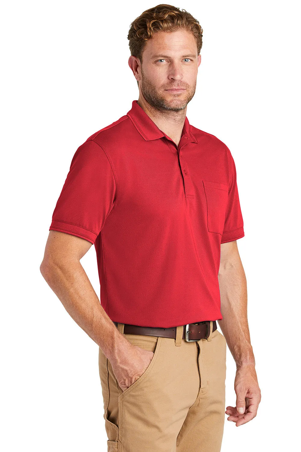 CornerStone Mens Industrial Moisture Wicking Short Sleeve Polo Shirt w/ Pocket - Red - Closeout