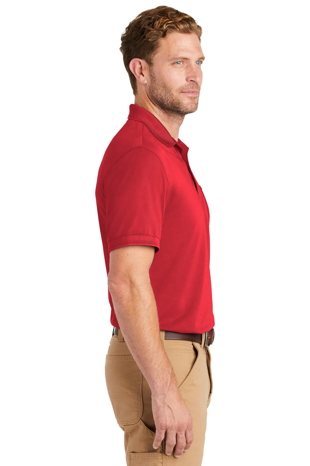 CornerStone Mens Industrial Moisture Wicking Short Sleeve Polo Shirt w/ Pocket - Red - Closeout