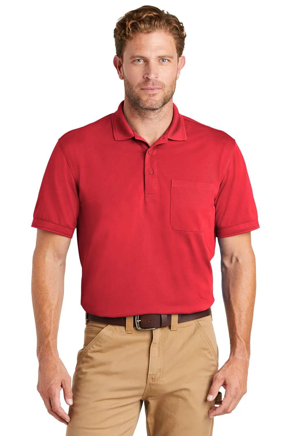 CornerStone Mens Industrial Moisture Wicking Short Sleeve Polo Shirt w/ Pocket - Red - Closeout
