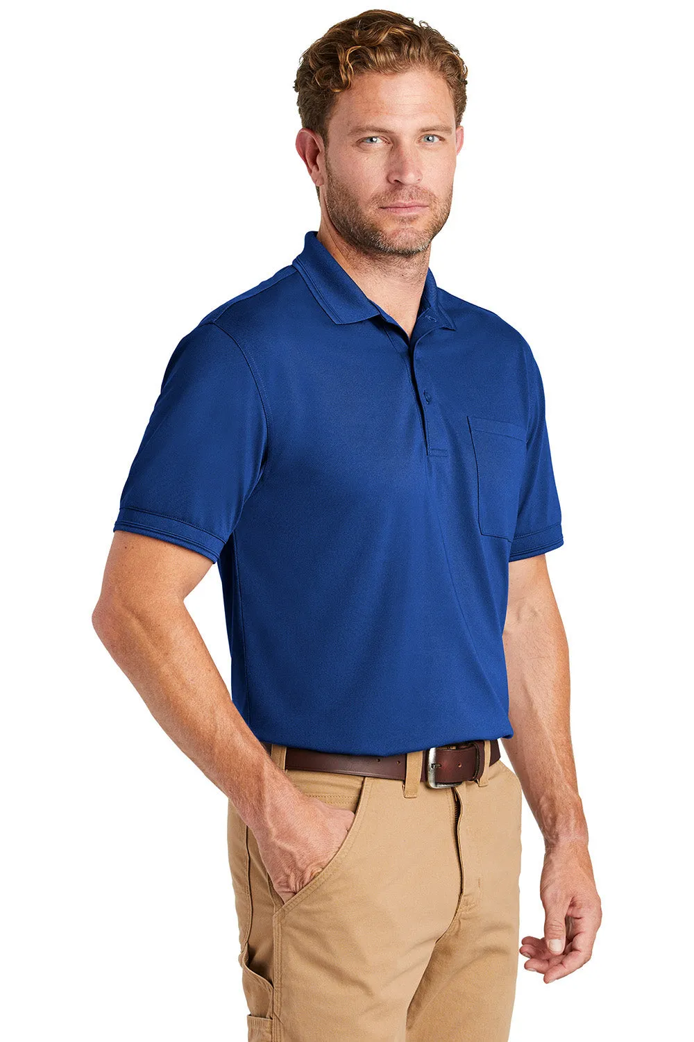 CornerStone Mens Industrial Moisture Wicking Short Sleeve Polo Shirt w/ Pocket - Royal Blue
