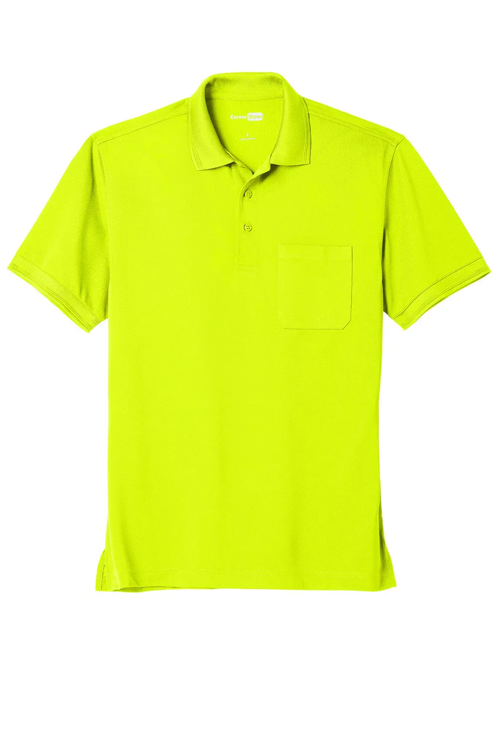 CornerStone Mens Industrial Moisture Wicking Short Sleeve Polo Shirt w/ Pocket - Safety Yellow