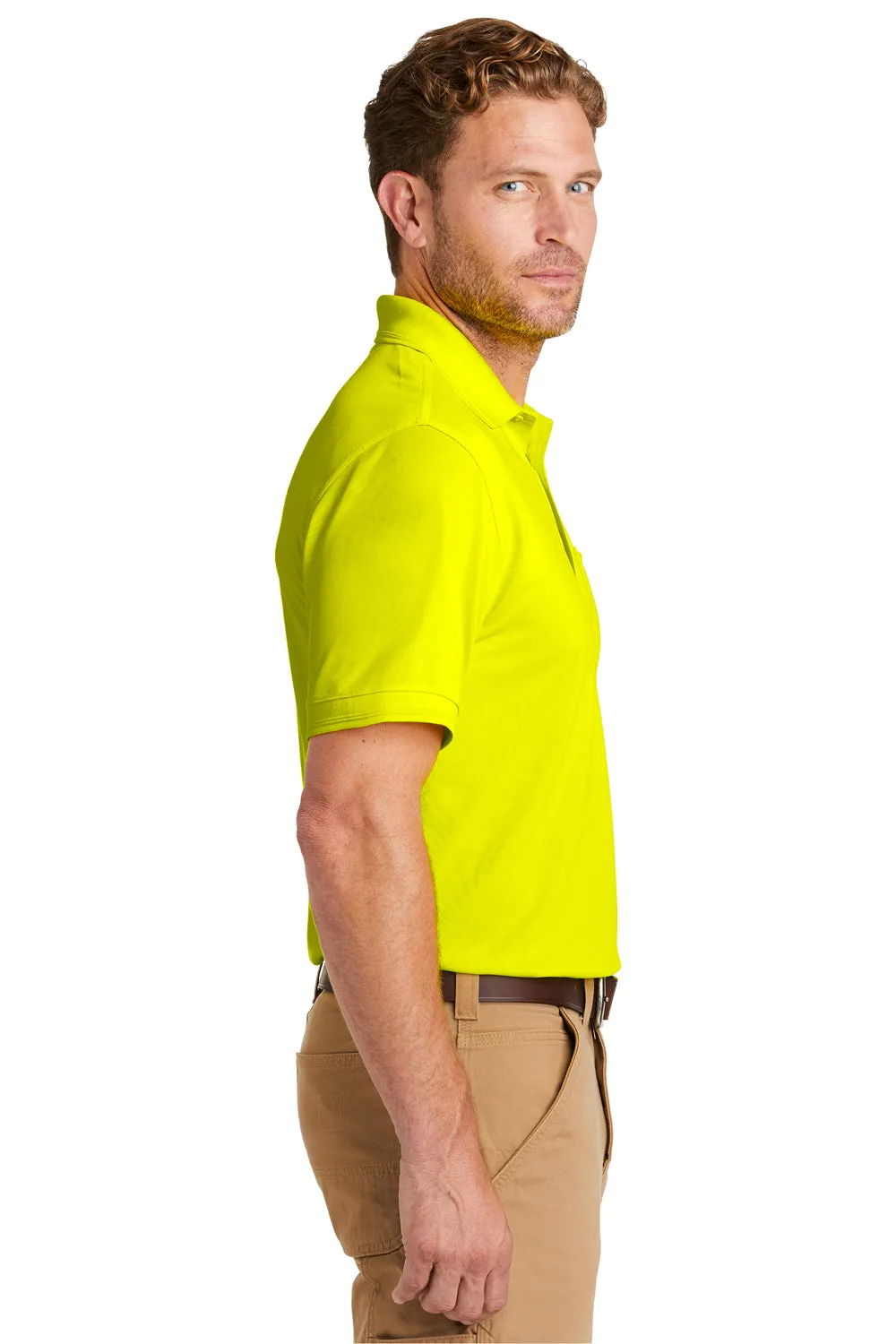 CornerStone Mens Industrial Moisture Wicking Short Sleeve Polo Shirt w/ Pocket - Safety Yellow