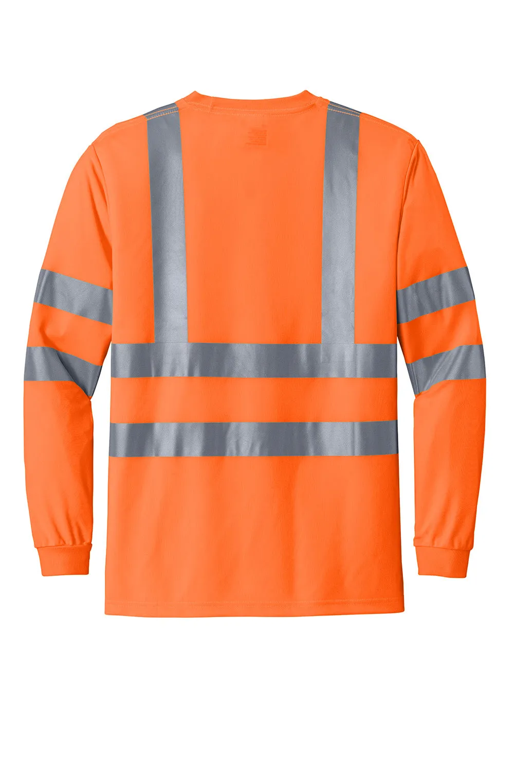 CornerStone Mens Moisture Wicking Long Sleeve Crewneck T-Shirt w/ Pocket - Safety Orange