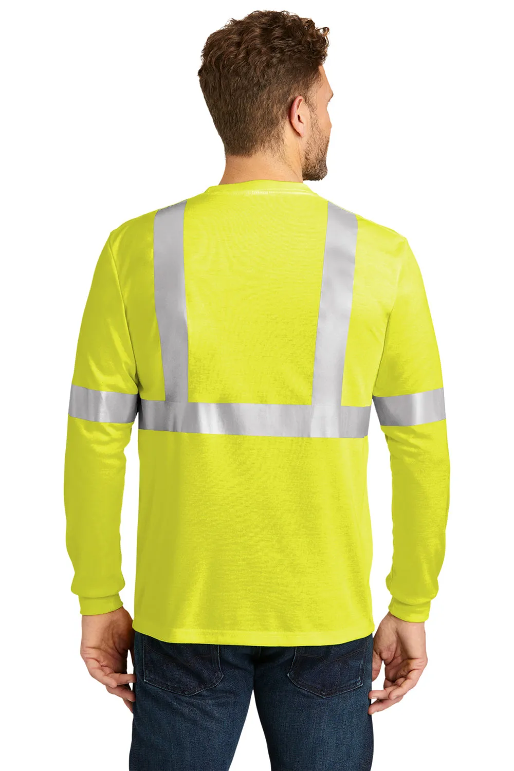 CornerStone Mens Moisture Wicking Long Sleeve Crewneck T-Shirt w/ Pocket - Safety Yellow