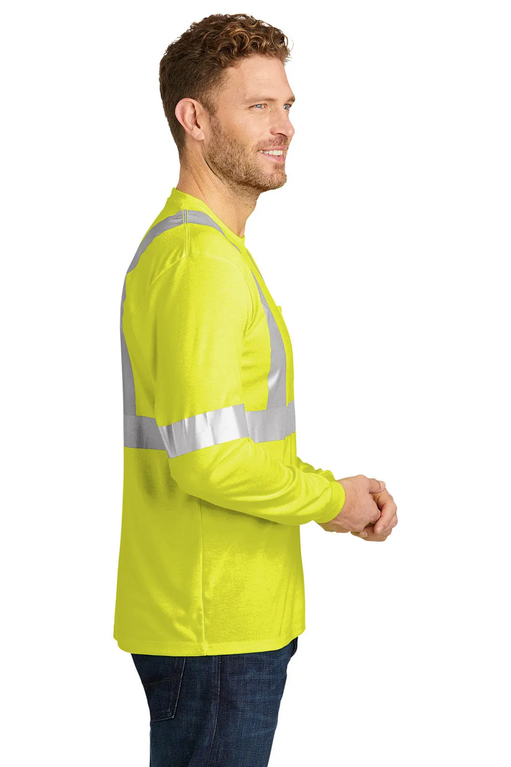 CornerStone Mens Moisture Wicking Long Sleeve Crewneck T-Shirt w/ Pocket - Safety Yellow