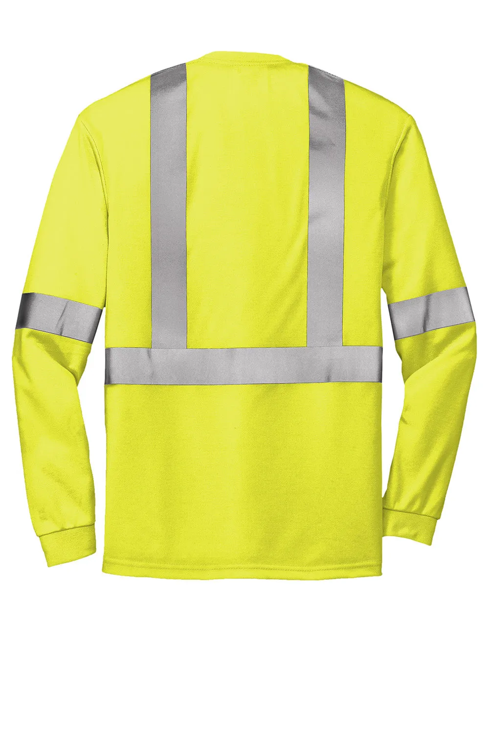 CornerStone Mens Moisture Wicking Long Sleeve Crewneck T-Shirt w/ Pocket - Safety Yellow