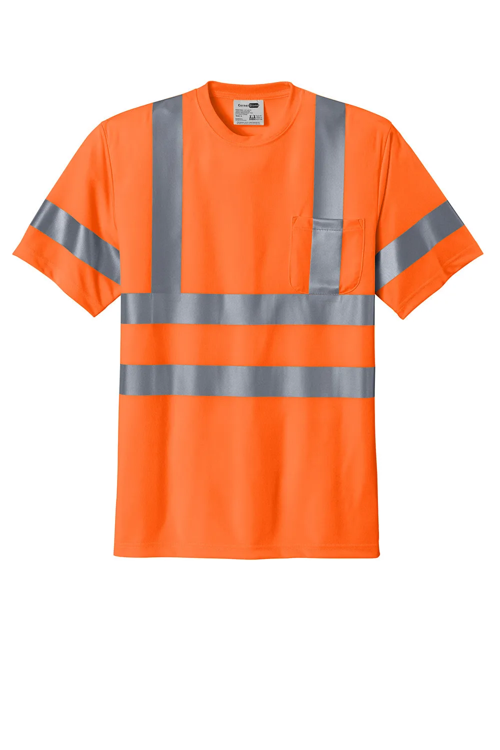 CornerStone Mens Moisture Wicking Short Sleeve Crewneck T-Shirt w/ Pocket - Safety Orange