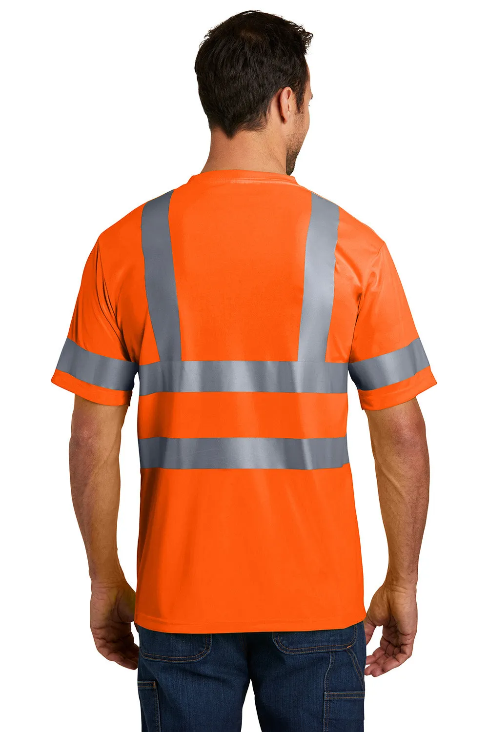 CornerStone Mens Moisture Wicking Short Sleeve Crewneck T-Shirt w/ Pocket - Safety Orange