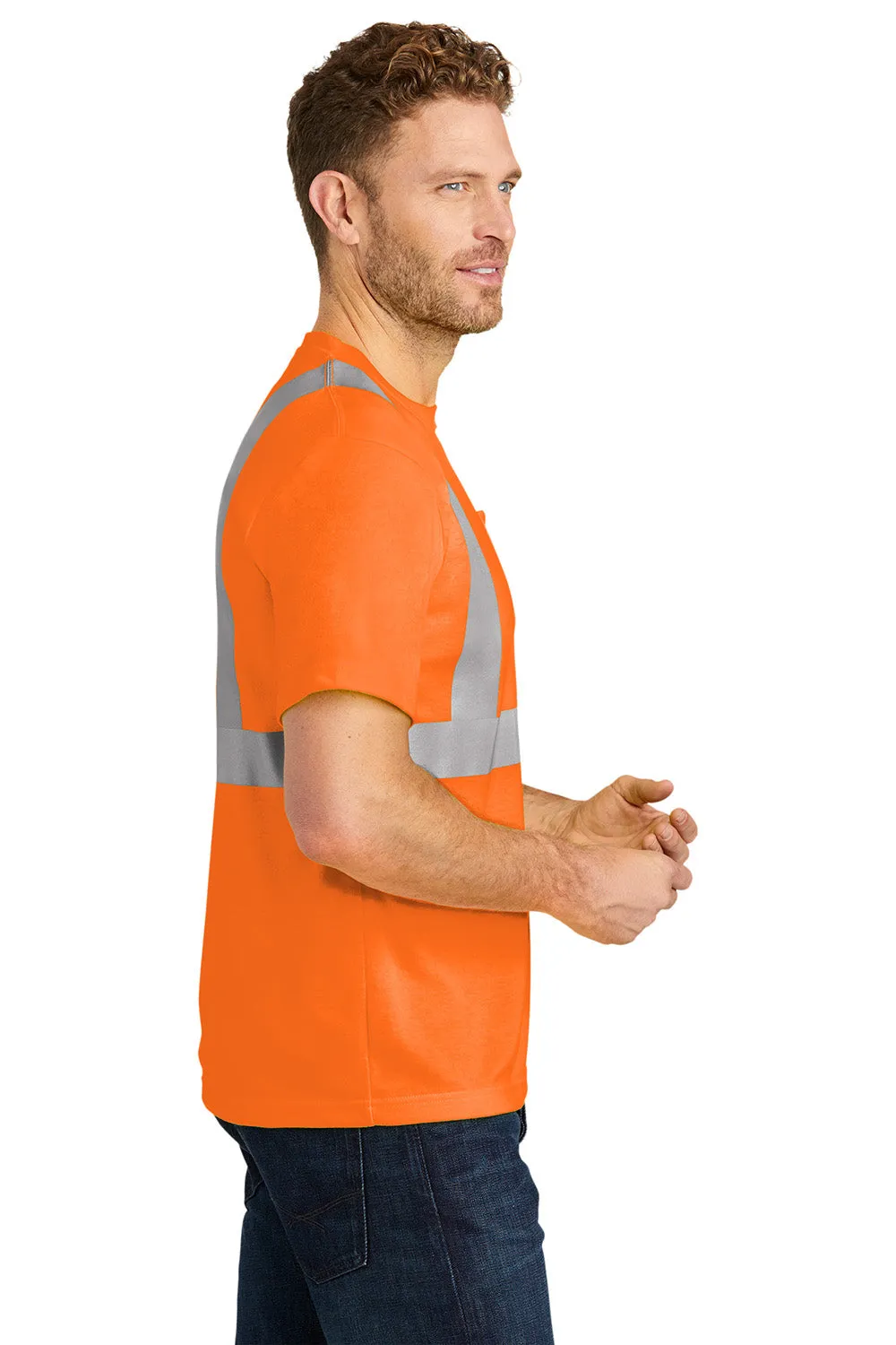CornerStone Mens Moisture Wicking Short Sleeve Crewneck T-Shirt w/ Pocket - Safety Orange