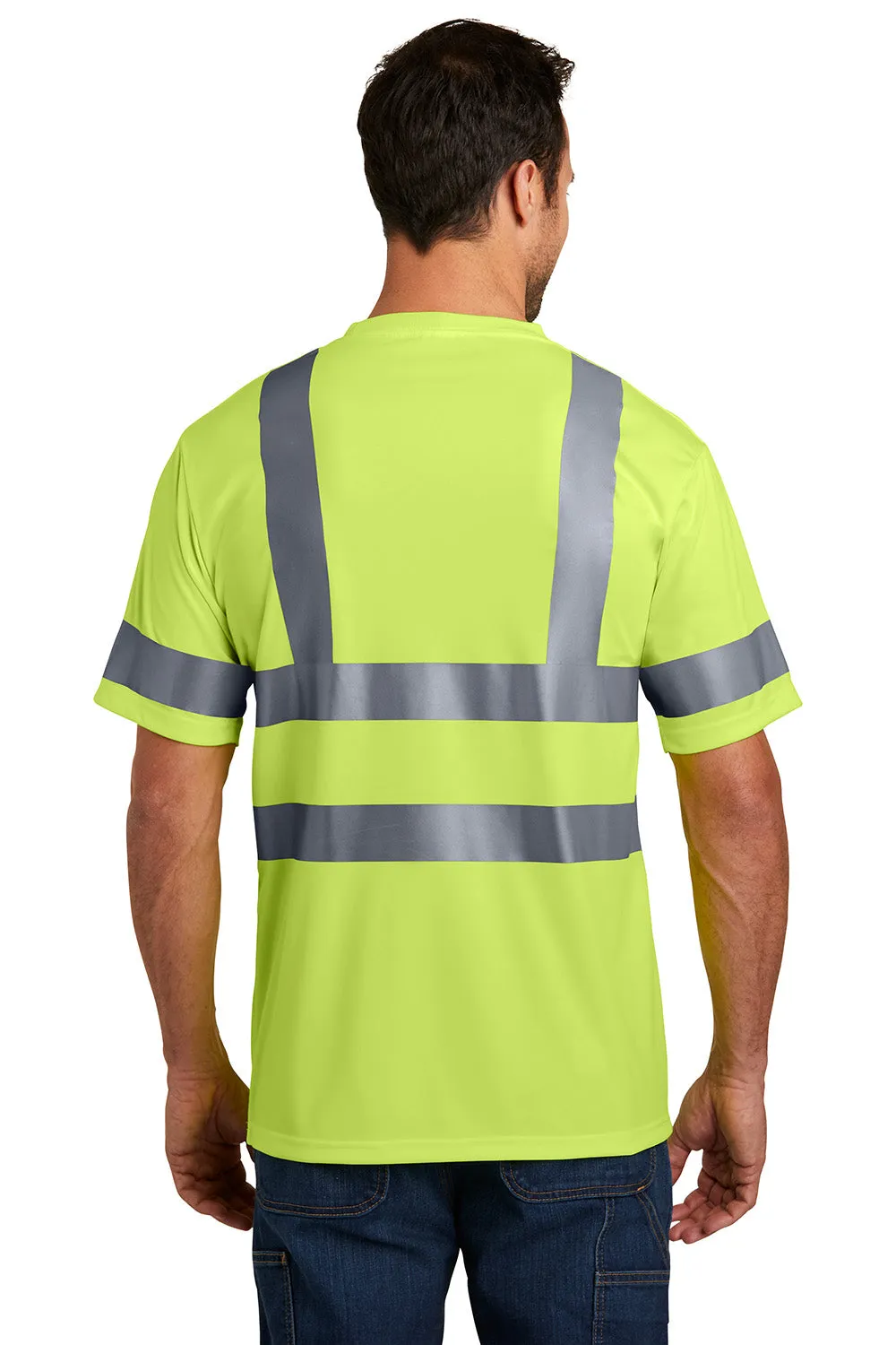 CornerStone Mens Moisture Wicking Short Sleeve Crewneck T-Shirt w/ Pocket - Safety Yellow