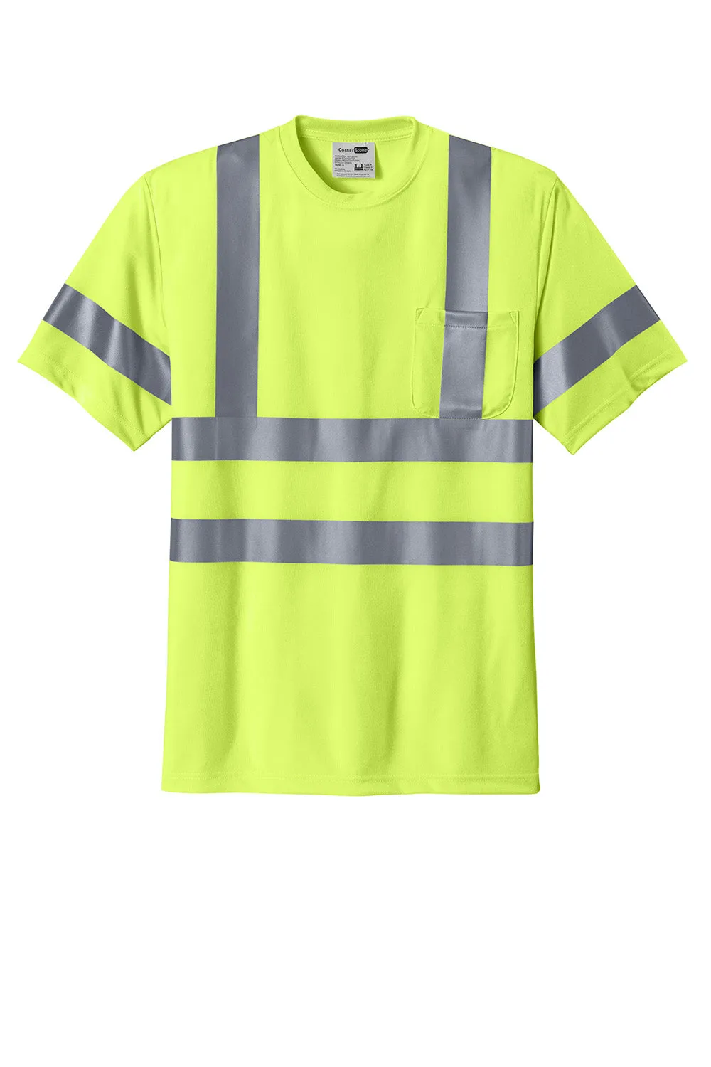 CornerStone Mens Moisture Wicking Short Sleeve Crewneck T-Shirt w/ Pocket - Safety Yellow